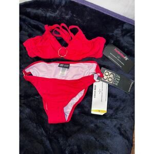 NWT COCO REEF BRA SIZE SWIMWEAR RED BIKINI TOP 32/34C BOTTOM SMALL